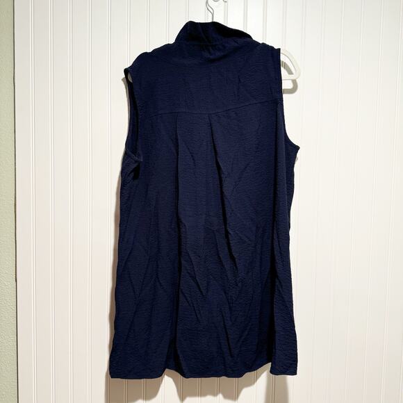 Soft Surroundings Navy Blue Island Time Tunic Ruffled Collar Size Large - Picture 8 of 8